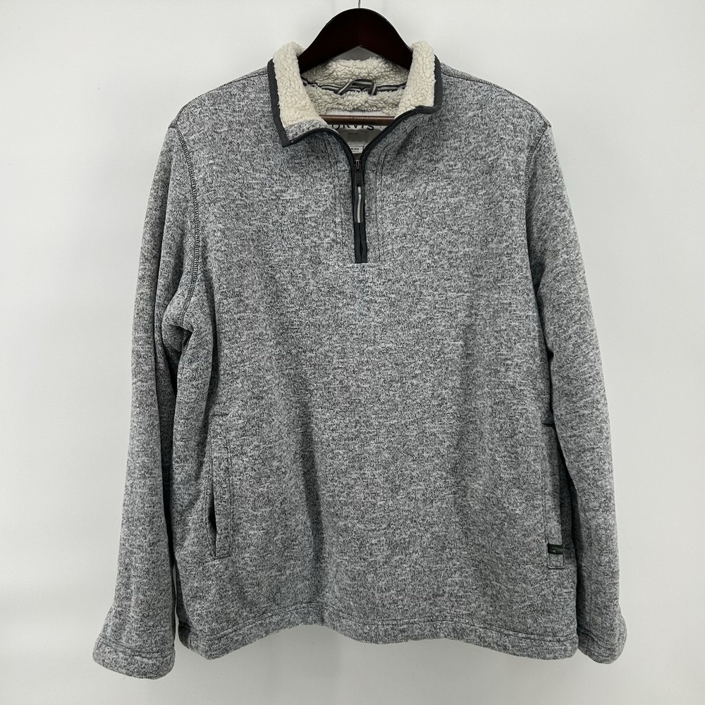 Orvis Fleece Pullover Mens XL Gray Heather Sherpa 1/4 Zip Jacket Cabincore Camp